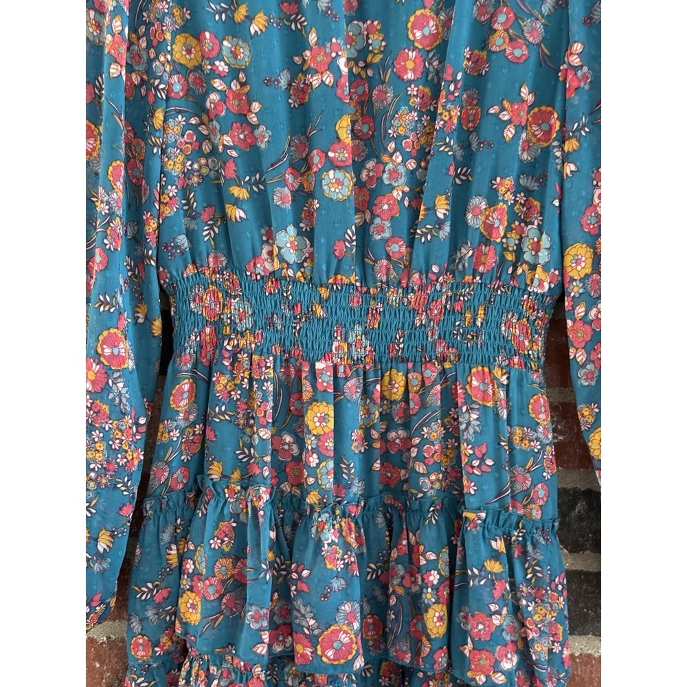 Nanette Lepore Long Sleeve Chiffon Dress Navy Floral Print Size 6 - Picture 3 of 10